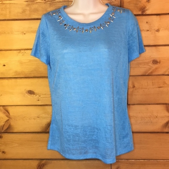 Essentials by Milano | NEW Blue Sweater Knit Tee S - Picture 1 of 4